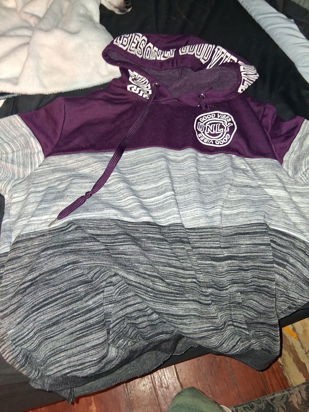Womens Purple & Gray Hooded Pullover Sweatshirt
